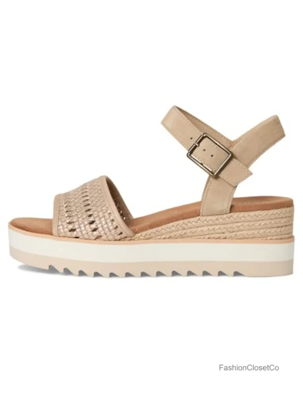 Wedge Heel Espadrille Sandal with Leather Upper and Adjustable Buckle Strap
